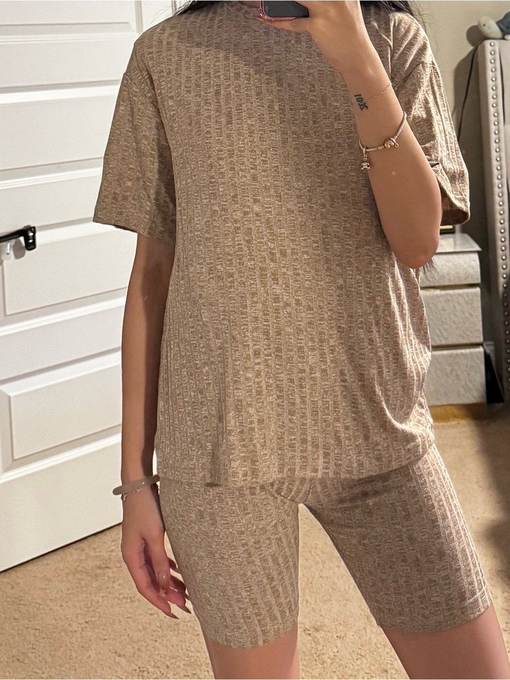 Beige Knit Two-Piece Lounge Set
